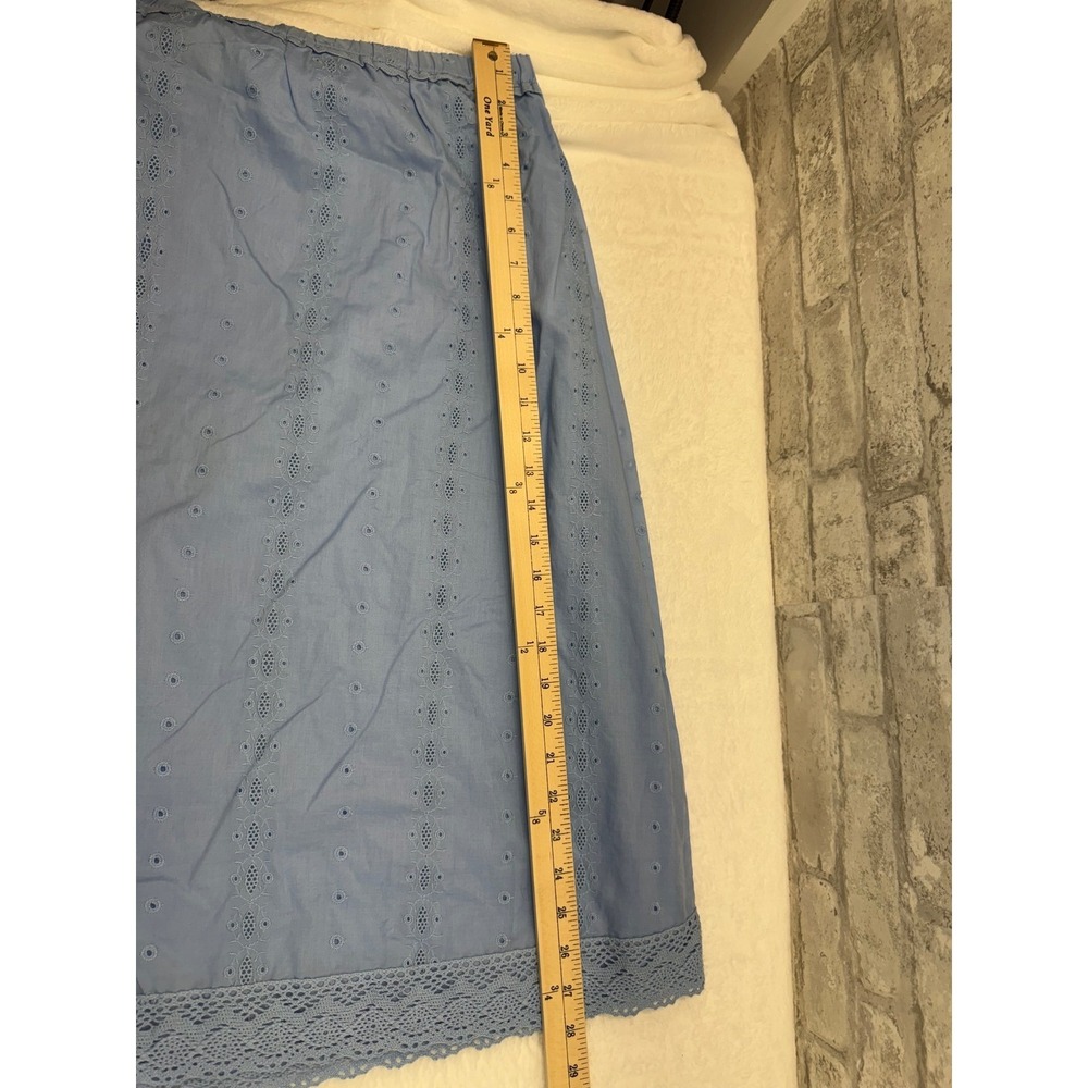 Denim & Co. Eyelet Midi Skirt Light Blue Pull On Elastic Waist Cotton Size XL - Picture 8 of 9